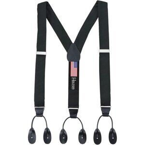 HOLD'EM 100% Silk Suspenders For Men Y-Back Button End Made in USA – Black Twill
